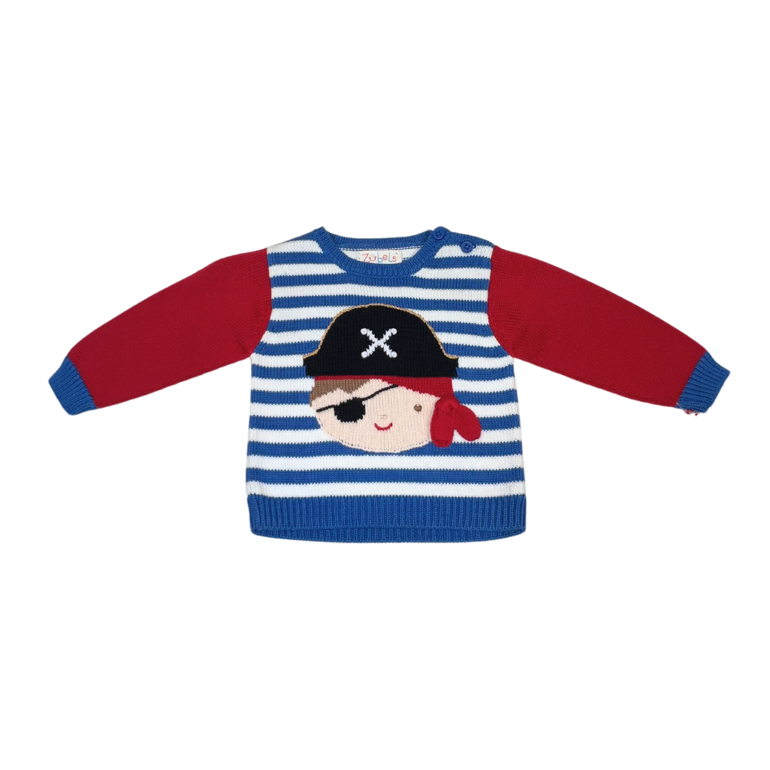 Pirate Sweater with Blue Stripes and Red Sleeves