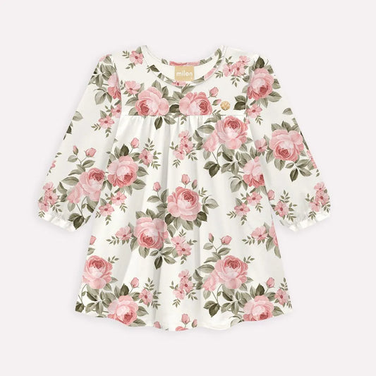 girls floral dress boutique, toddler girl rose print dress, off white pink flower dress kids, boutique girls long sleeve dress, toddler girl special occasion dress, girls holiday floral dress, children’s boutique dresses, pink rose toddler outfit, comfy floral dress for girls, boutique clothing girls dress