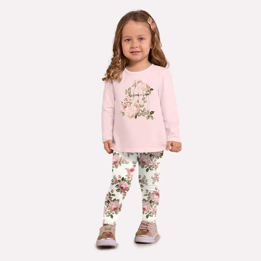 girls floral 2pc set, pink top with rose print leggings, boutique toddler outfit set, girls spring outfit floral, baby girl rose print leggings set, toddler boutique clothing set, girls pastel pink outfit, floral top and leggings for girls, toddler girl casual outfit set, boutique toddler girl clothing