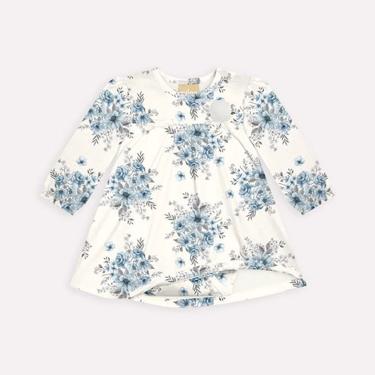 girls floral dress boutique, blue flower toddler dress, baby girl special occasion outfit, off white and blue dress for girls, boutique girls floral outfits, toddler girl party dress boutique, long sleeve floral dress kids, elegant toddler girl dress, boutique special occasion dresses, girls holiday floral dress