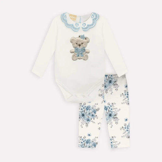 baby bear onesie set, baby girl floral leggings outfit, boutique baby girl bear outfit, off white onesie with teddy bear applique, baby girl gift outfit set, toddler girl floral leggings boutique, baby shower outfit girl, boutique b