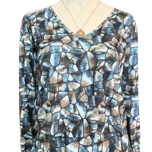 Blue Mosaic V-Neck Dress