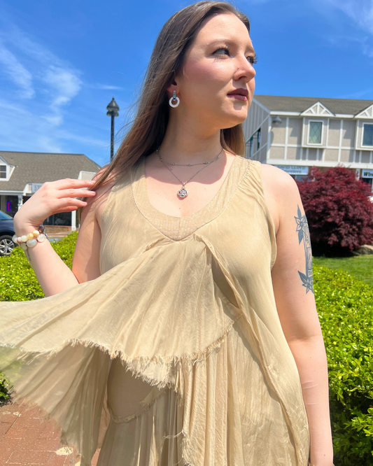 Sand Deep V Sequin Neck Sleeveless Maxi Dress