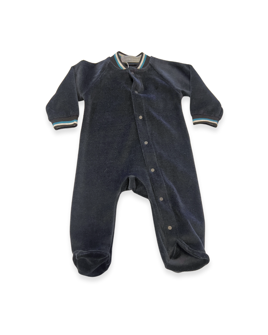 navy velour baby footie Expressions Boutique NY, soft baby sleepwear velour, unisex baby onesie luxury fabric, cozy winter newborn outfit, boutique baby footed romper navy