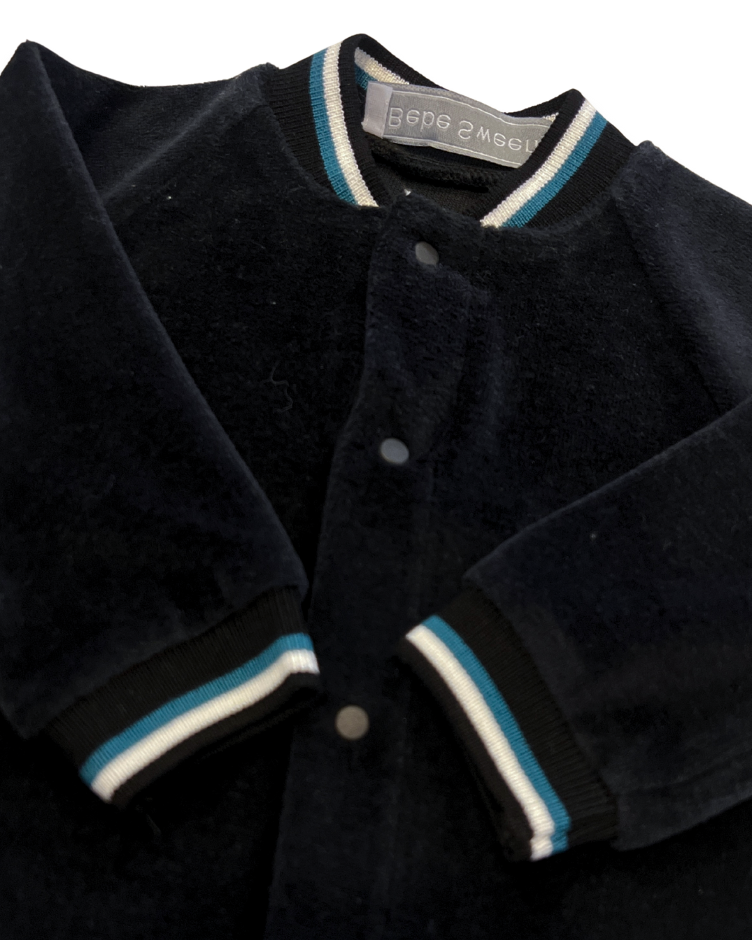 navy velour baby footie Expressions Boutique NY, soft baby sleepwear velour, unisex baby onesie luxury fabric, cozy winter newborn outfit, boutique baby footed romper navy