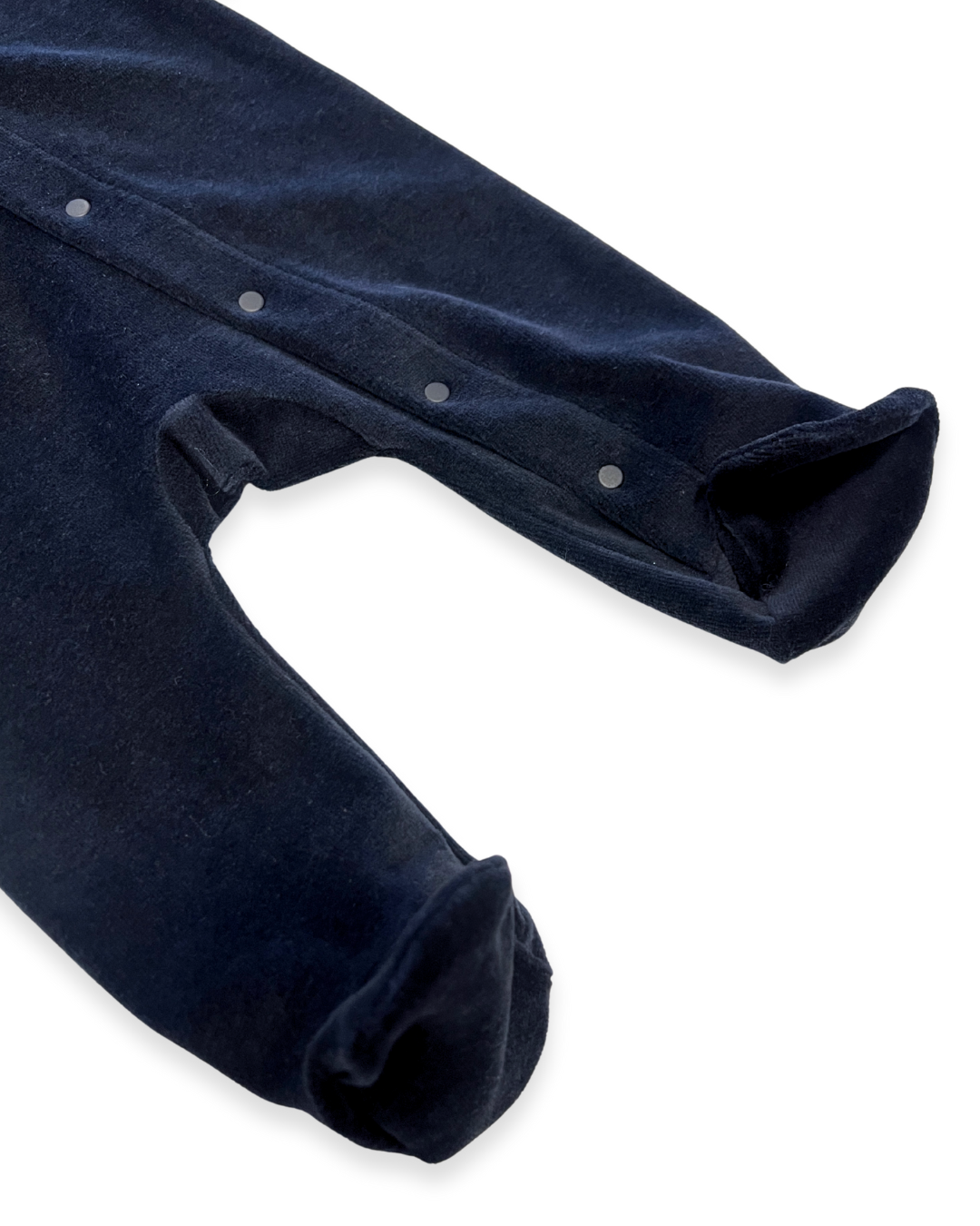 navy velour baby footie Expressions Boutique NY, soft baby sleepwear velour, unisex baby onesie luxury fabric, cozy winter newborn outfit, boutique baby footed romper navy