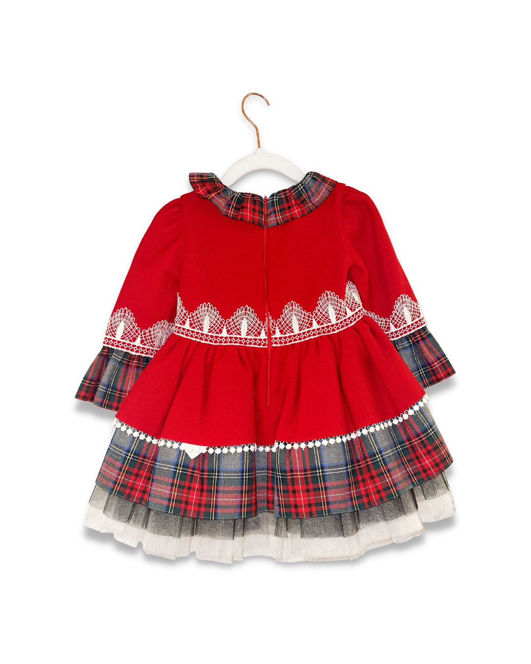 Plaid/Red w Lace Tulle Detail