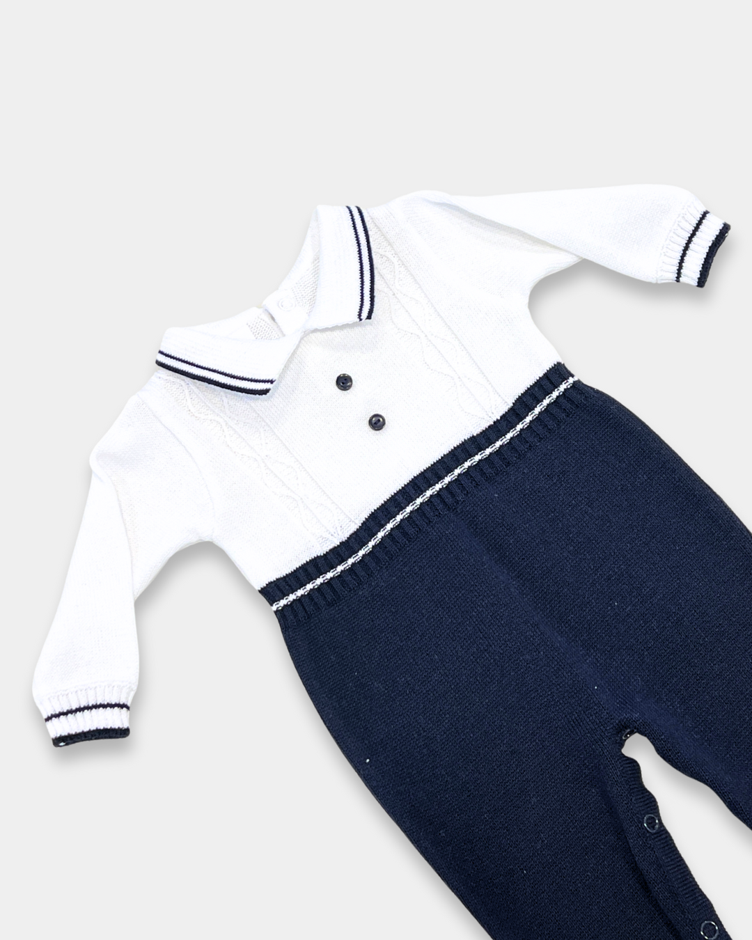 Navy & White Knit Romper