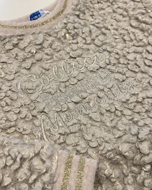 girls textured top, boucle sweater top, embroidered girls shirt, shimmer girls pullover, boutique girls clothing, cozy neutral top for girls, fall winter girls fashion