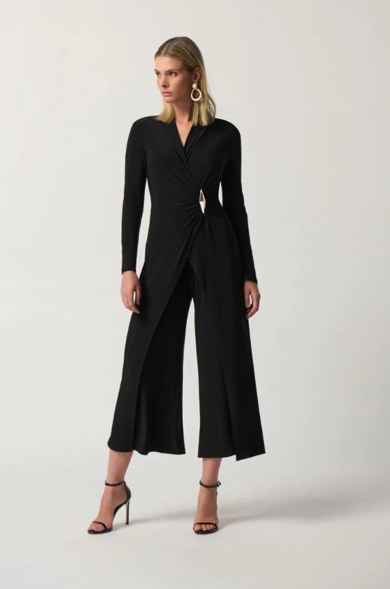 Black LS Jumpsuit w Overlay & Gold Ornament