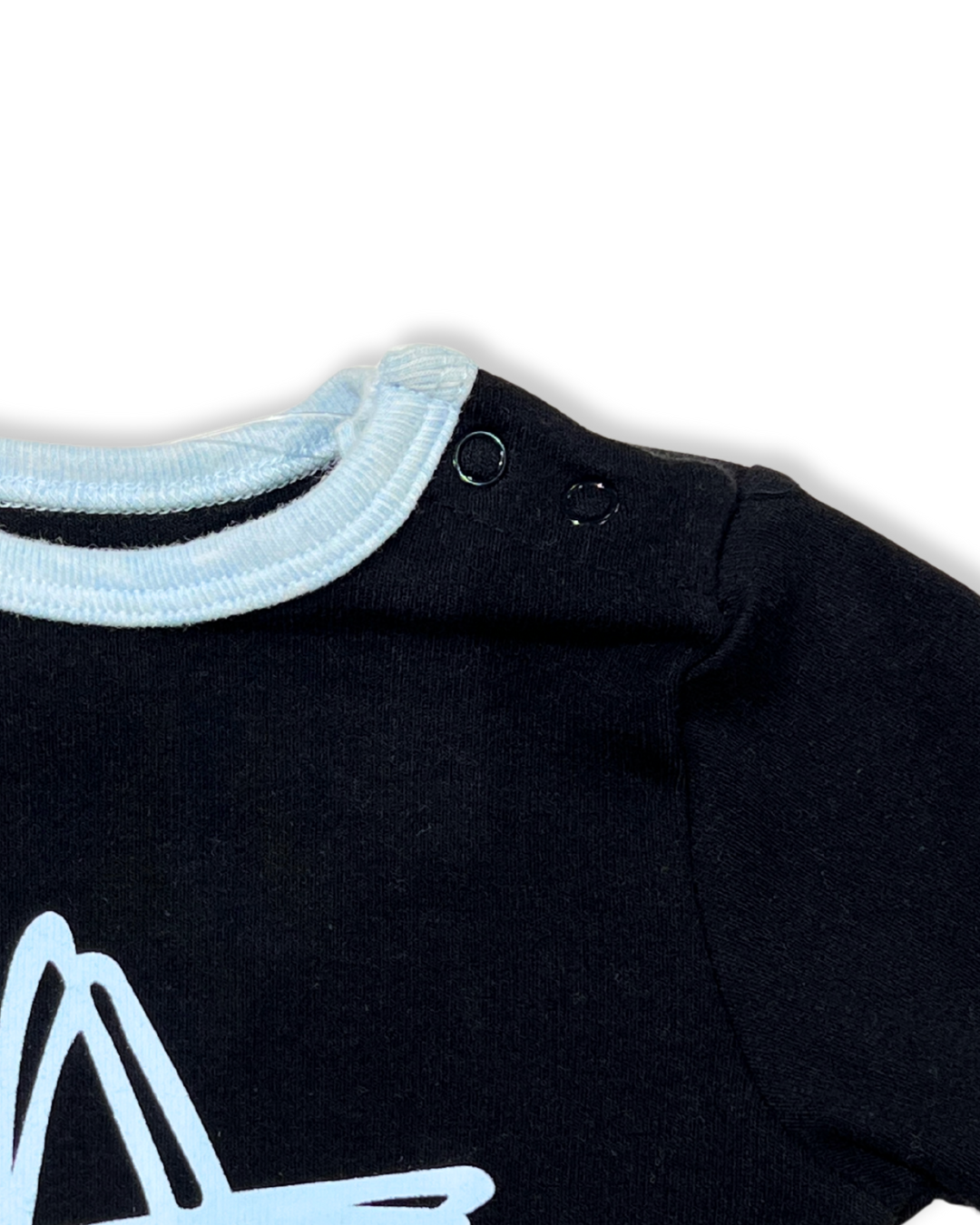 Black w Blue Star Footie, Expressions Boutique, Women and childrens boutique, Woodbury, black baby footie, baby boy star sleeper, boutique baby romper, infant footed one piece, soft cotton baby pajamas, newborn boy sleepsuit, snap closure baby outfit, modern baby boy footie, baby shower boy gift, star print baby romper