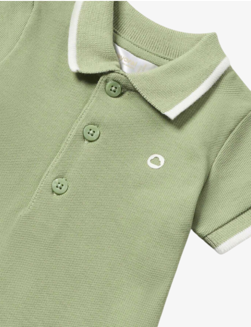 2pc Sage Green Polo Top w Green/Tan Strip Shirt w Cuff