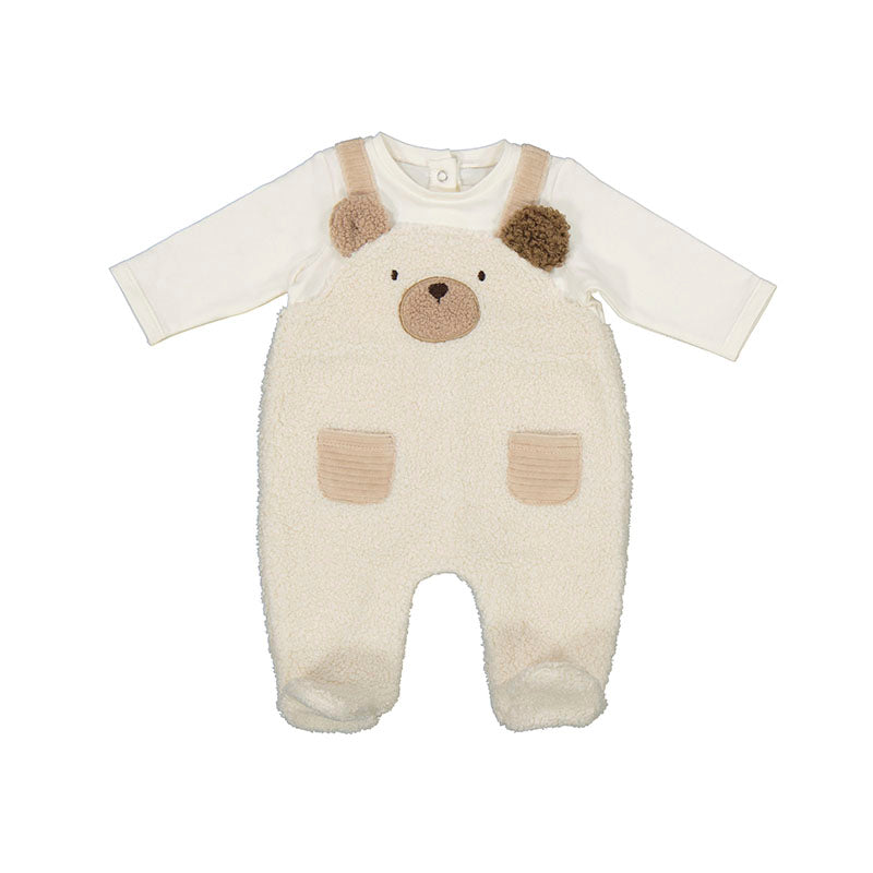 Off White Sherpa Romper with Bear Front