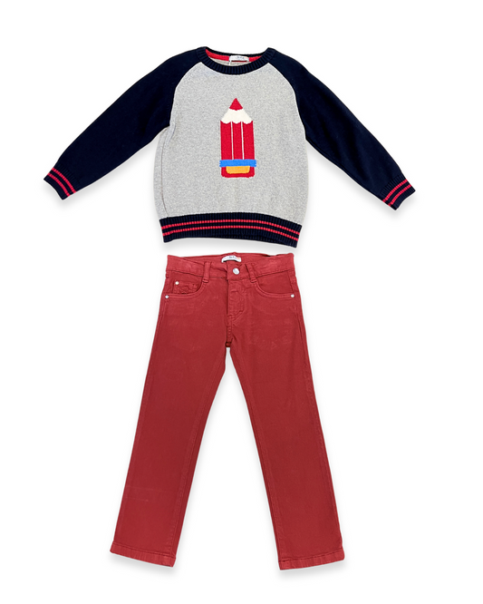 boys sweater set, pencil motif sweater, kids back to school outfit, navy and burgundy kids set, boutique kids clothing, toddler boys school outfit, fall kids fashion, children’s boutique wear, Back to school, school outfits, pre-k clothing, classroom ready kids style