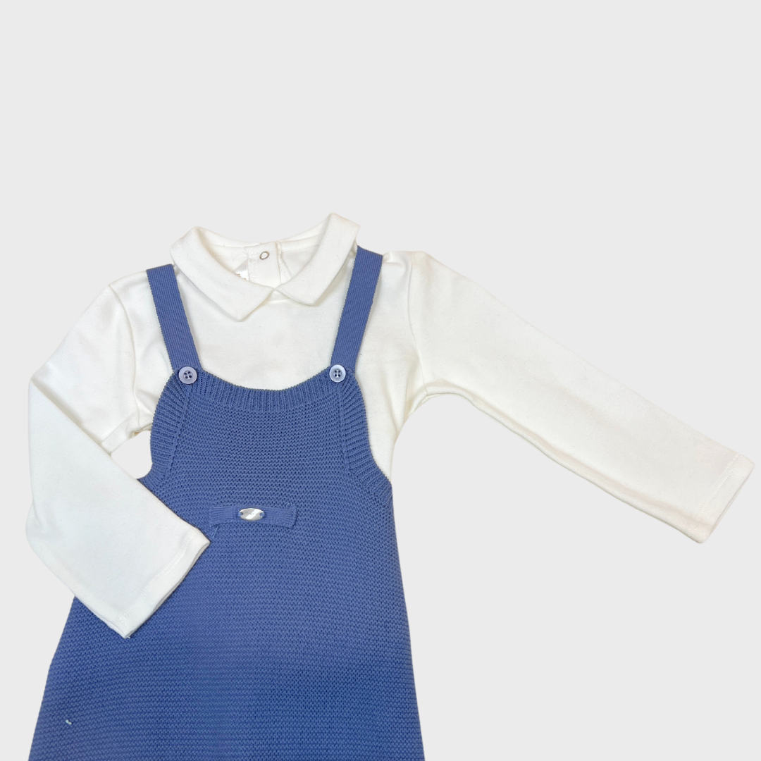 3pc Winter Blue Knit Overall with Top & Sweater