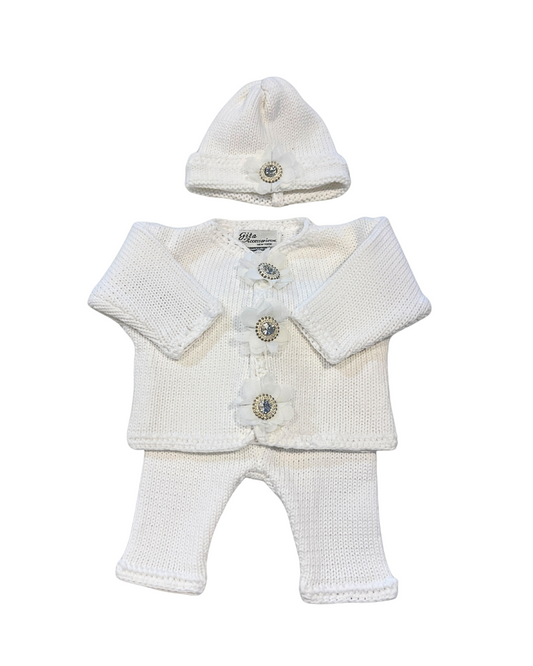 girls white knit cardigan set, boutique baby girl cardigan hat set, toddler girls white crystal sweater, boutique infant girls knitwear Expressions Boutique NY, baby girl christening cardigan set, toddler girls white knit outfit, girls rhinestone button cardigan, boutique knit cardigan with hat girls, baby girl special occasion knitwear, white knit sweater baby girl boutique