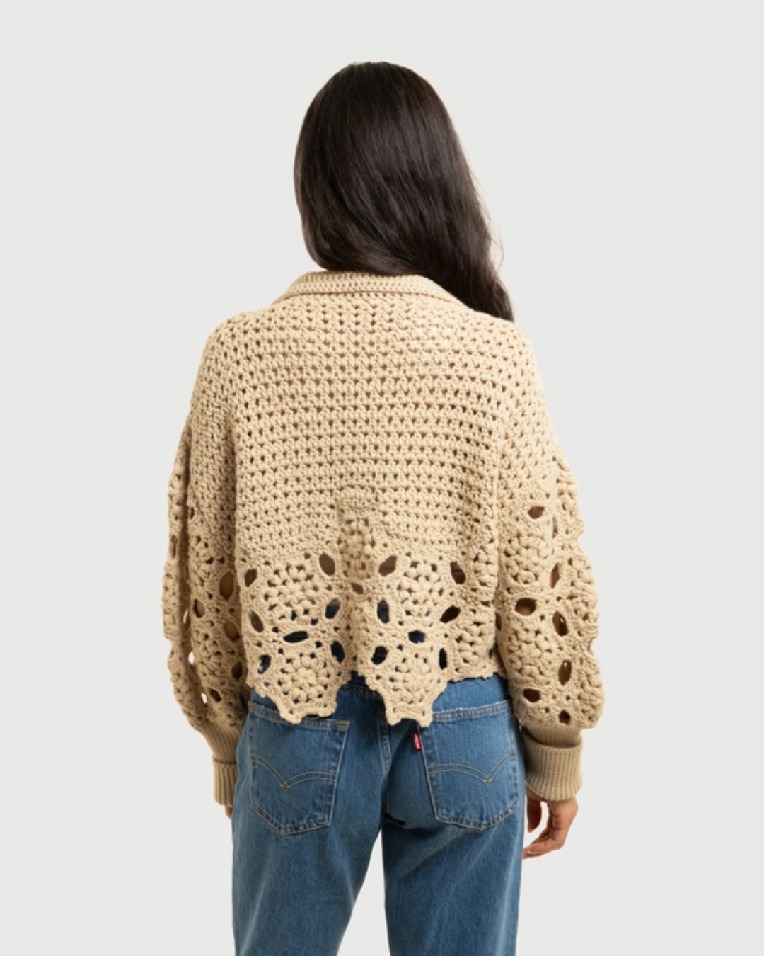 Oatmeal Floral Crochet Pullover Sweater