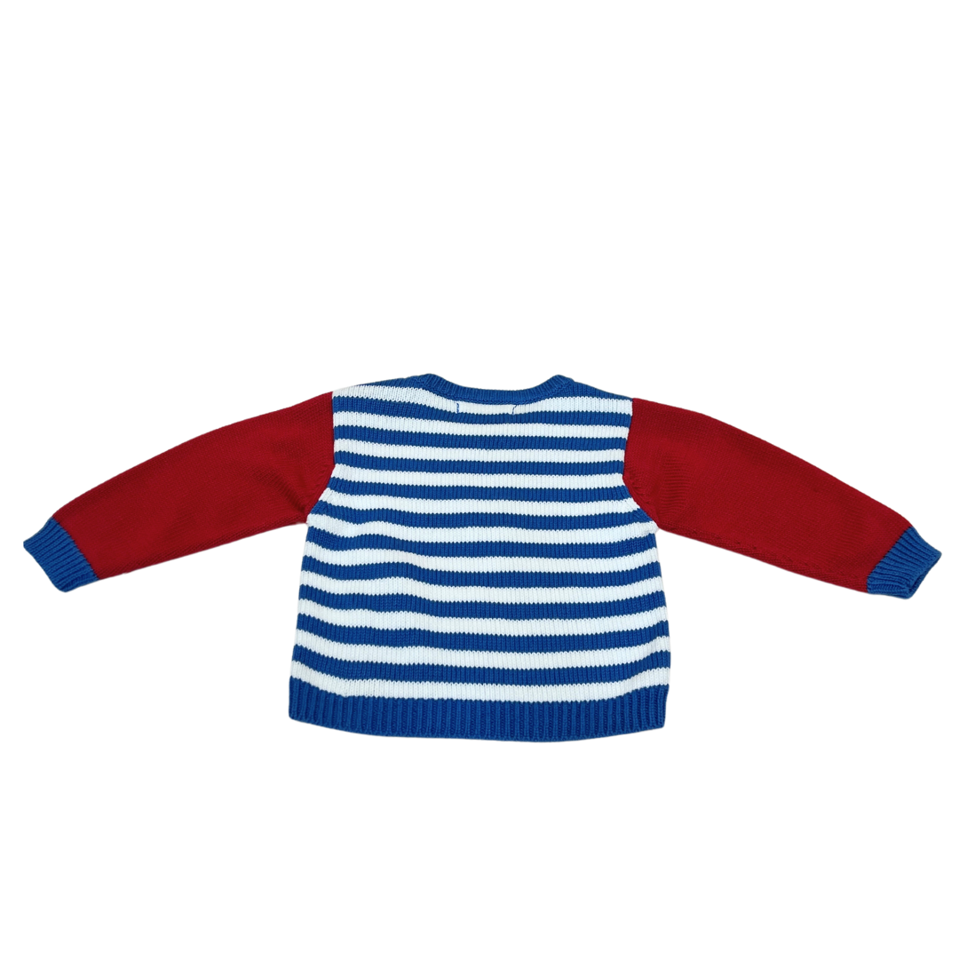 Pirate Sweater with Blue Stripes and Red Sleeves