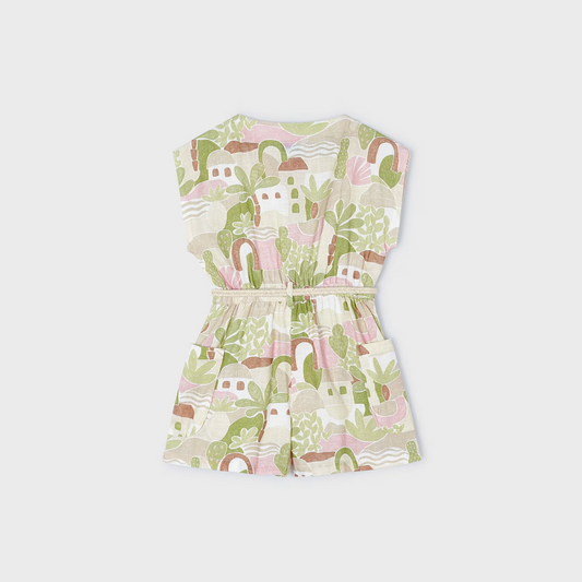 Cactus Print Button up Romper w Belt