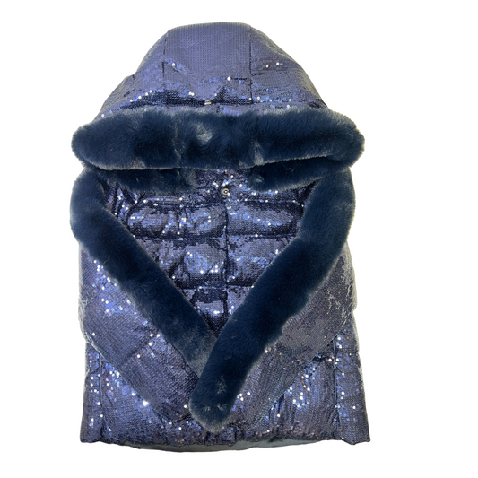 Navy Taffeta Sequins Coat