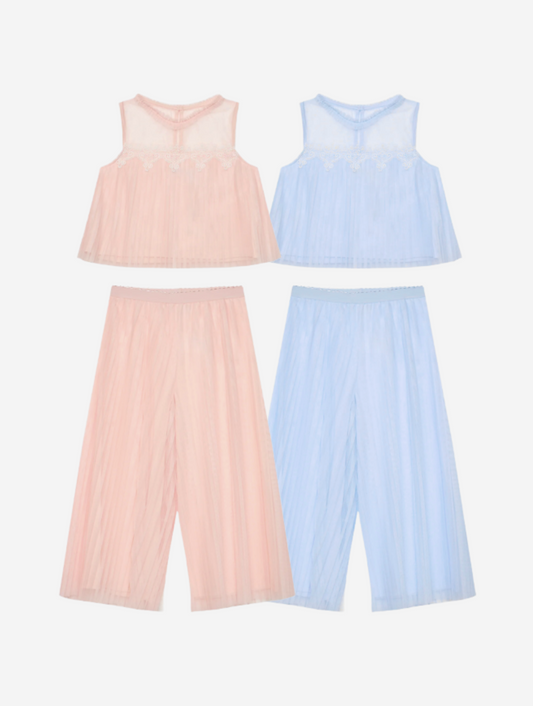 2pc Pleated Tulle Pant Set