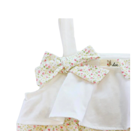 2pc Ruffled Floral Top w Bow Detail on Straps w pants