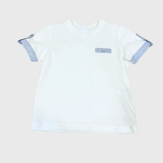 2pc Ivory/Blue Linen Tee w Shorts