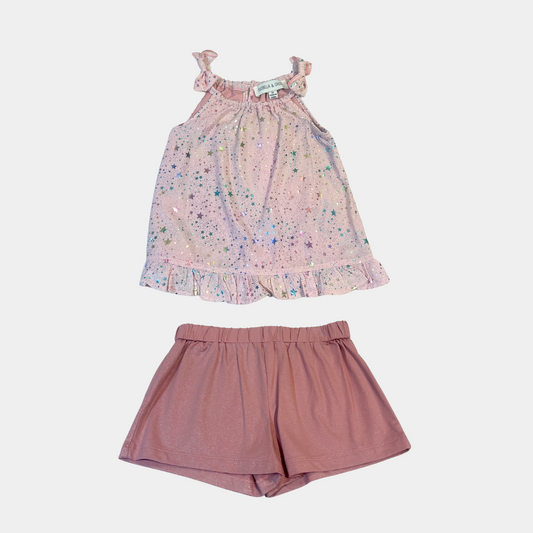 Pink Sparkle Chiffon Top w Knit short