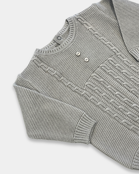 baby knit outfit, toddler knit clothing set, boutique baby boy outfit, boutique baby girl outfit, grey knit sweater and pants, classic baby knitwear, unisex baby knit set, Expressions Boutique NY, Woodbury baby boutique, heirloom-style baby outfit, holiday baby knit set, cozy knit baby outfit