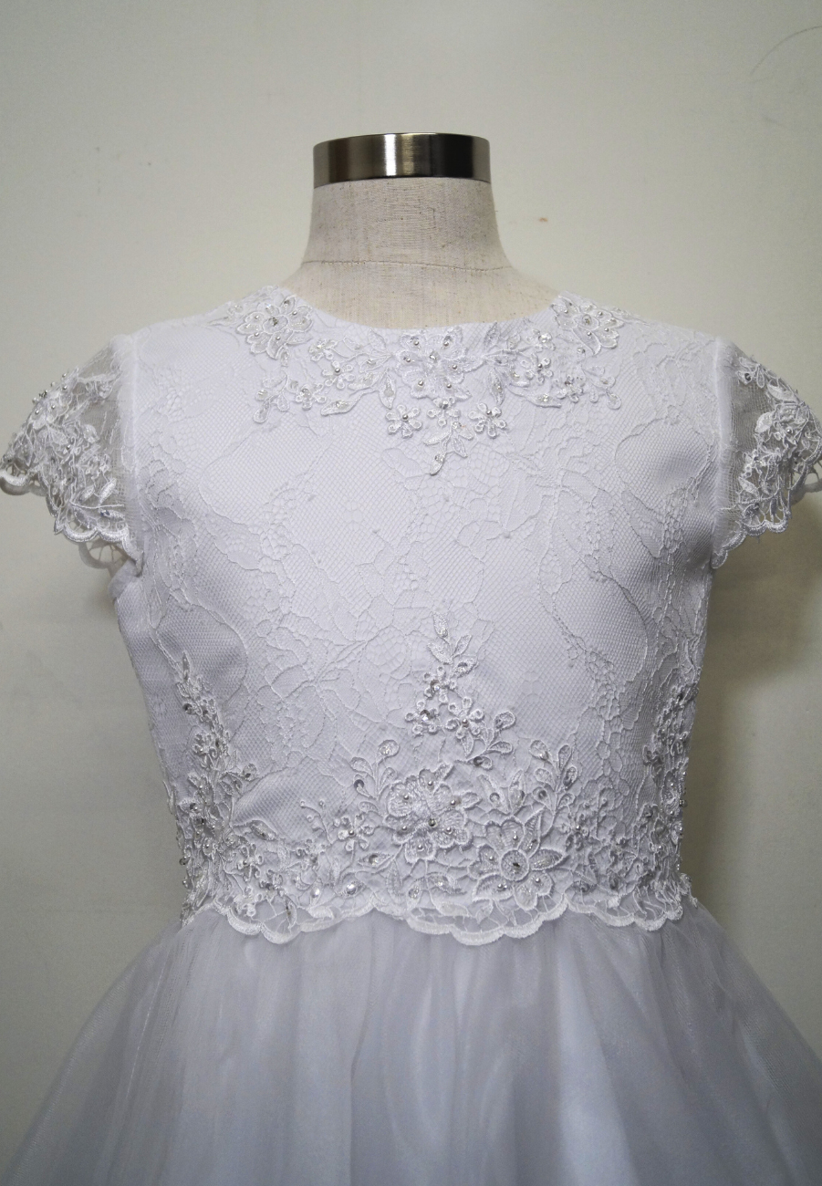 Short Sleeve Lace Bodice with Tulle Skirt Dress