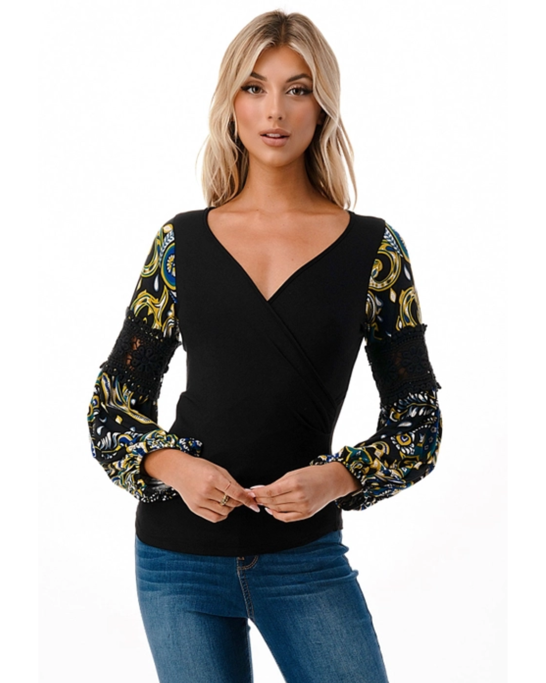 Green/Black Wrap Top