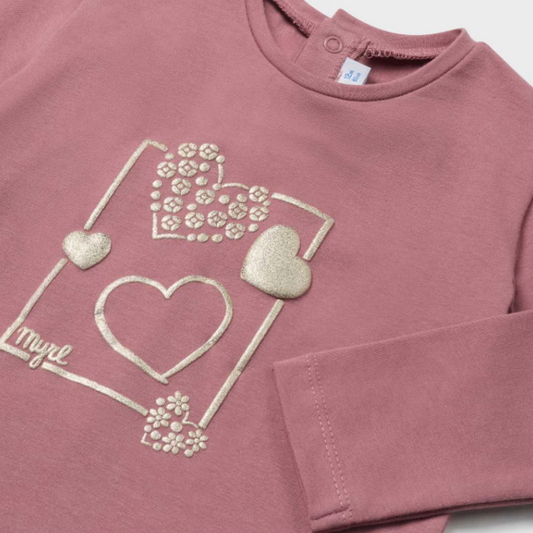 2pc Pink Tee w Swiss Gold Dot Grey Legging *