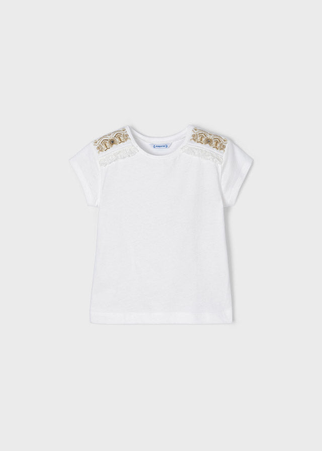 Beige T-shirt with Gold Beads