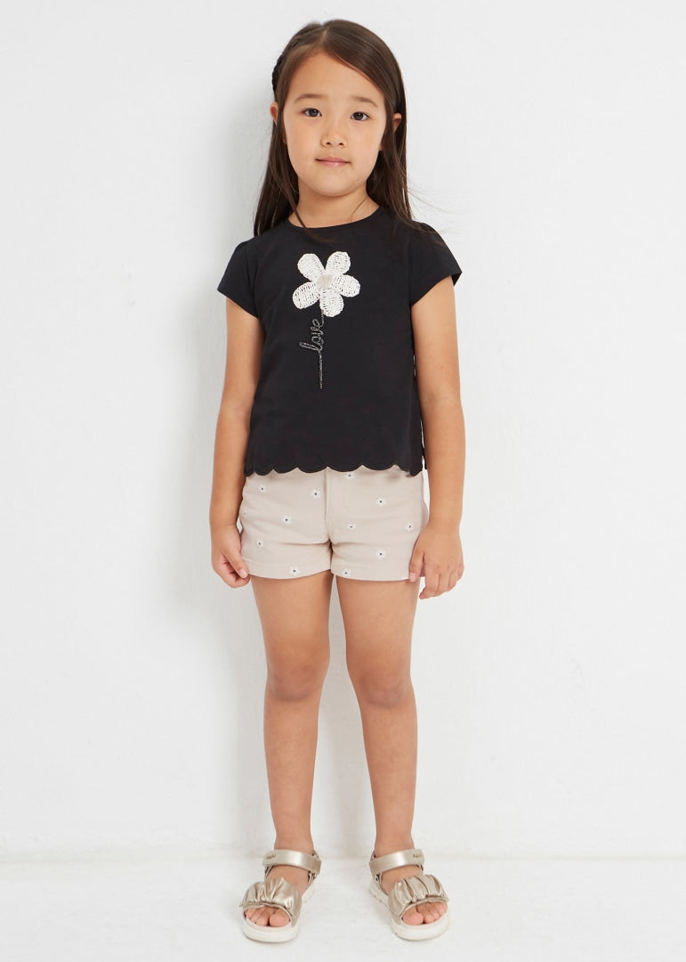 2pc Black Short Sleeve Tee with Tan Shorts