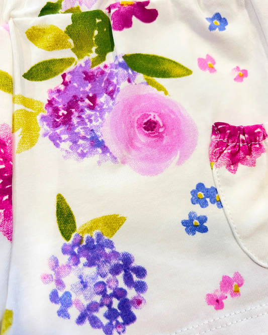 2pc White Top w Lavender Floral Shorts