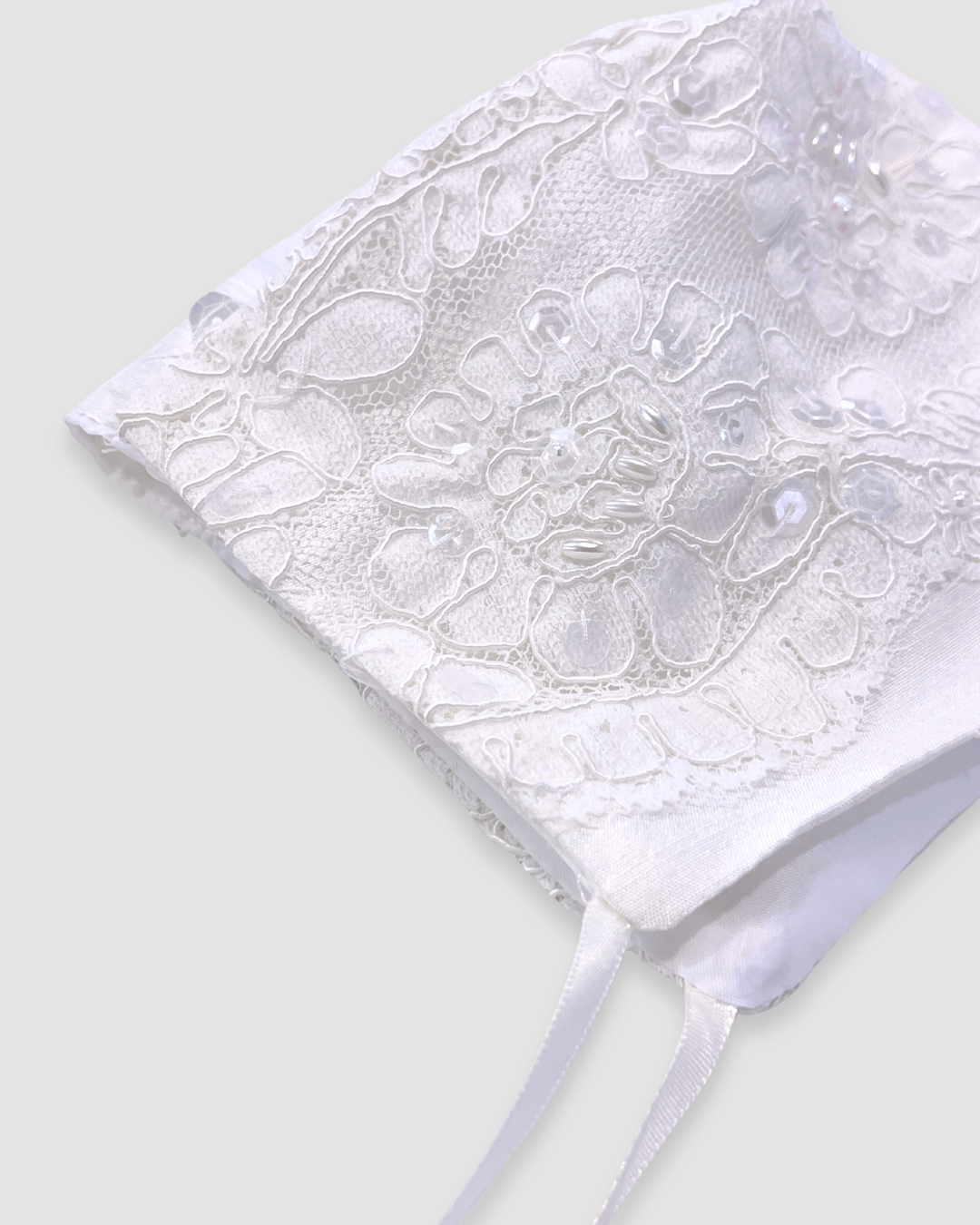 silk christening gown Expressions Boutique NY, lace and beaded baptism dress, pearl and sequin christening outfit, baby girl silk baptism gown Woodbury NY, boutique christening wear Long Island, heirloom silk lace gown