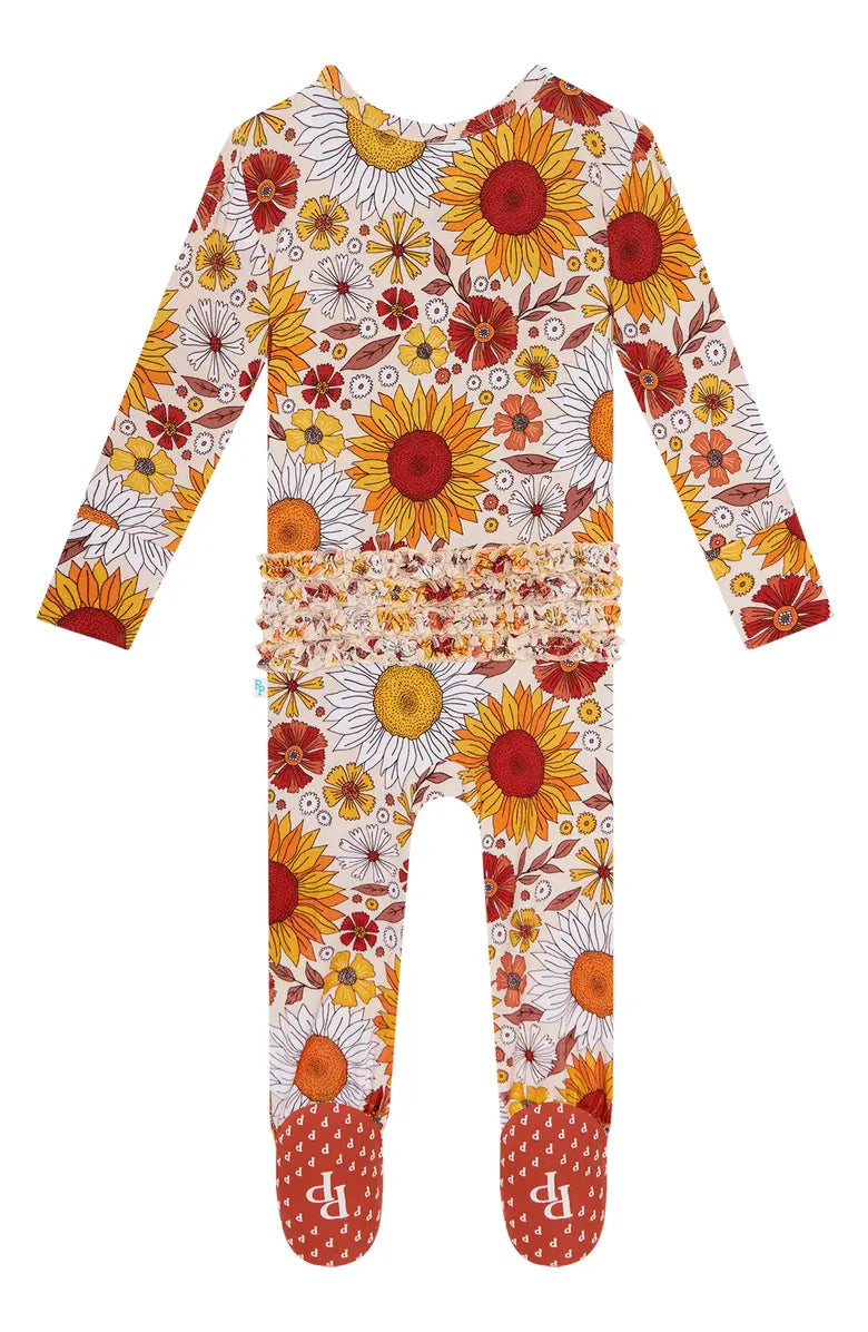 Goldie Floral Footie Ruffled Zippered One piece
