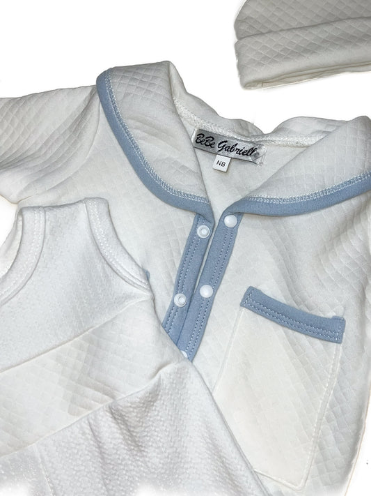 3pc Ivory SS Romper LS Quilted Set