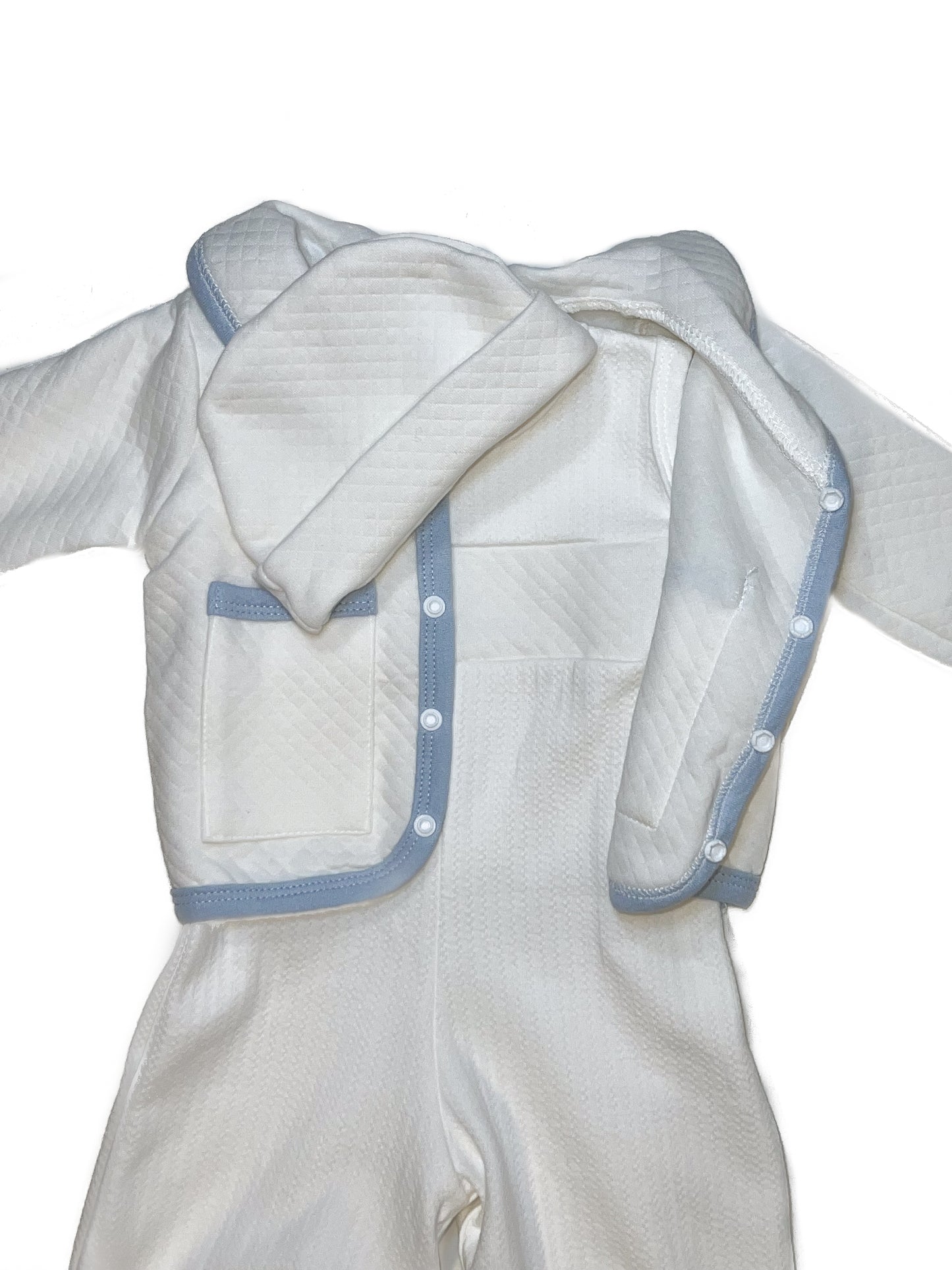 3pc Ivory SS Romper LS Quilted Set