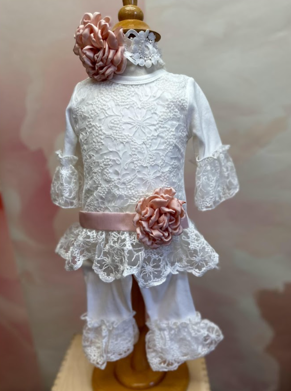 3pc Ivory & Lace Pant Set