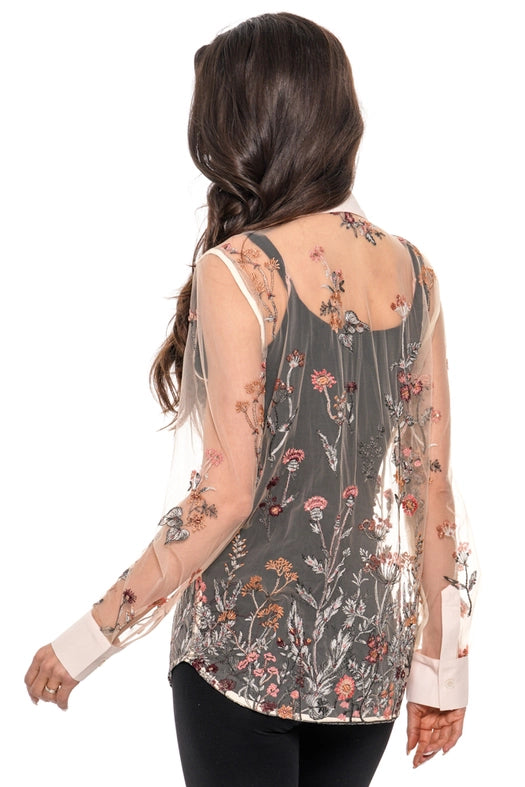 Multi Color Light Pink Mesh Button Down