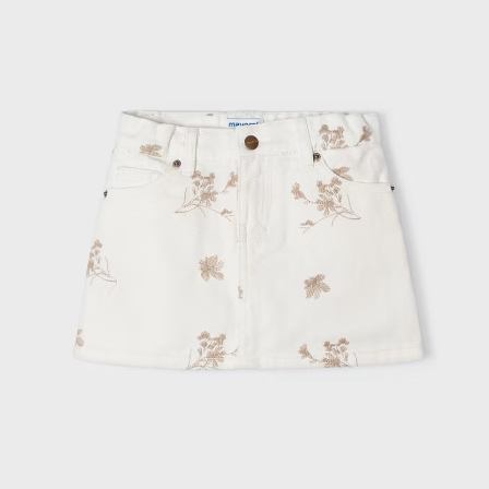 Cream w Taupe Embroidered Skirt