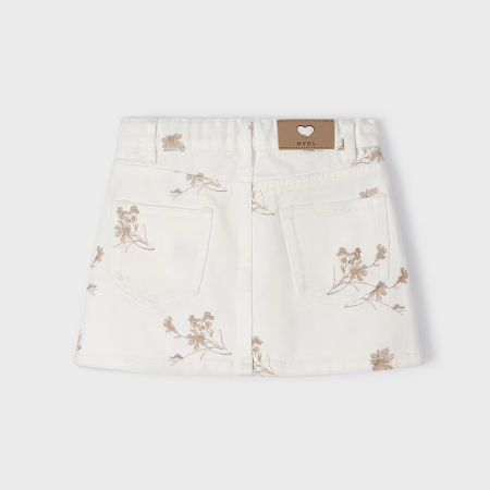 Cream w Taupe Embroidered Skirt