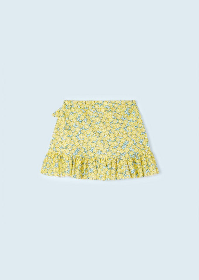 2pcs - One Piece Lemon Print suit w Mimosa scattered Floral Print Skirt