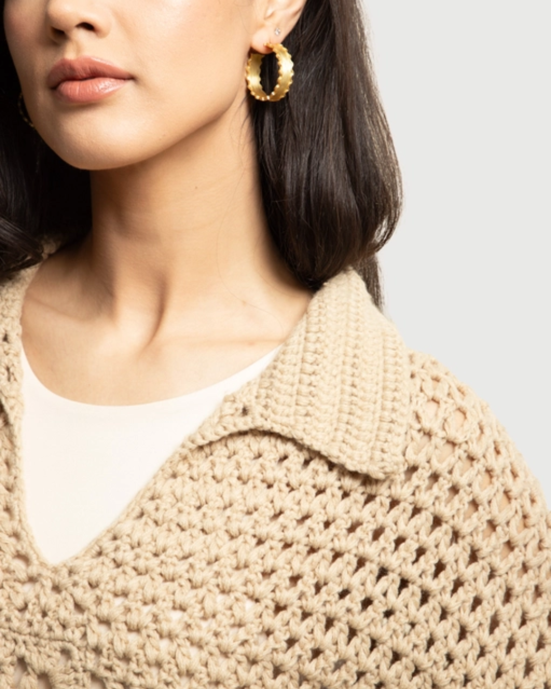 Oatmeal Floral Crochet Pullover Sweater