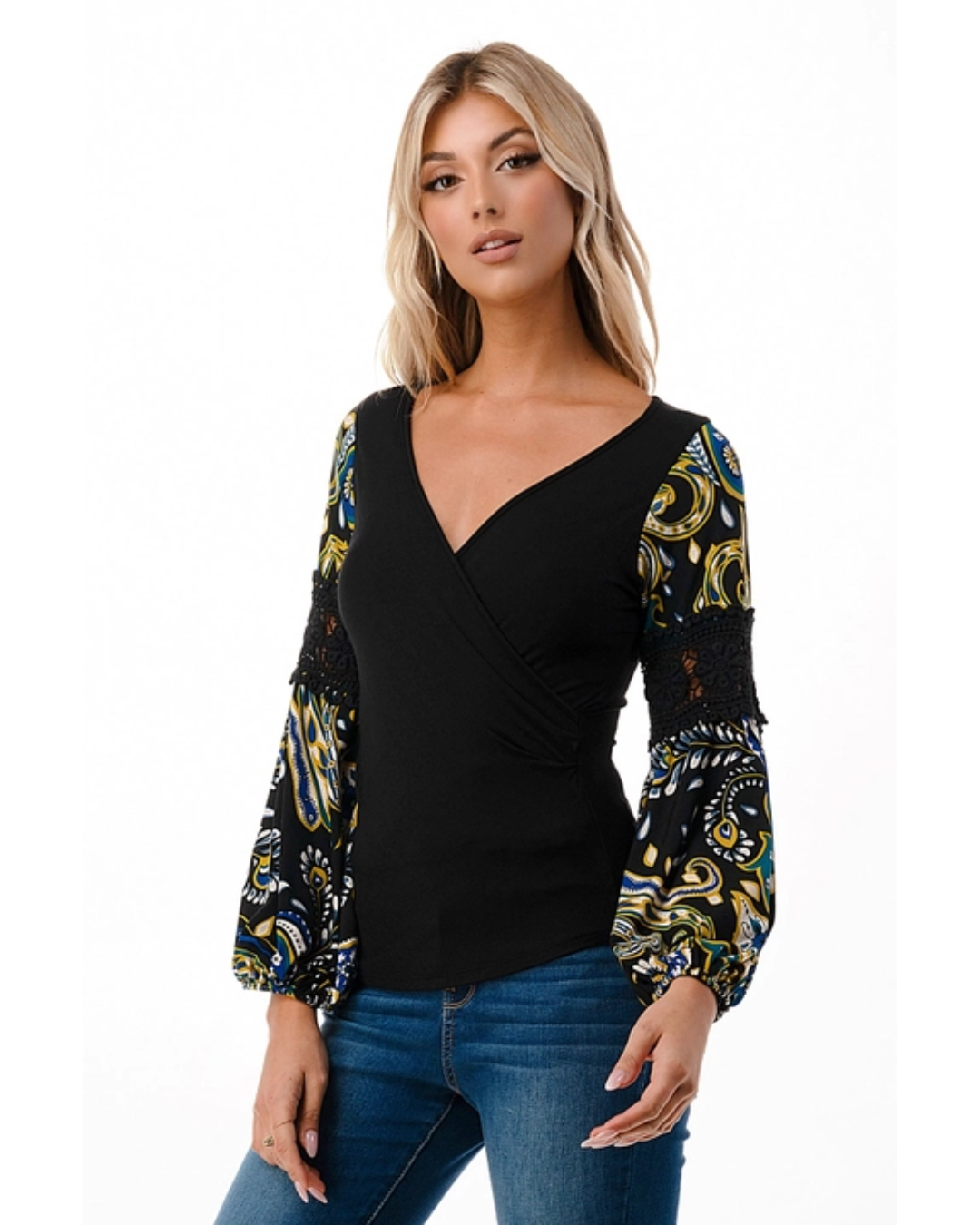 Green/Black Wrap Top