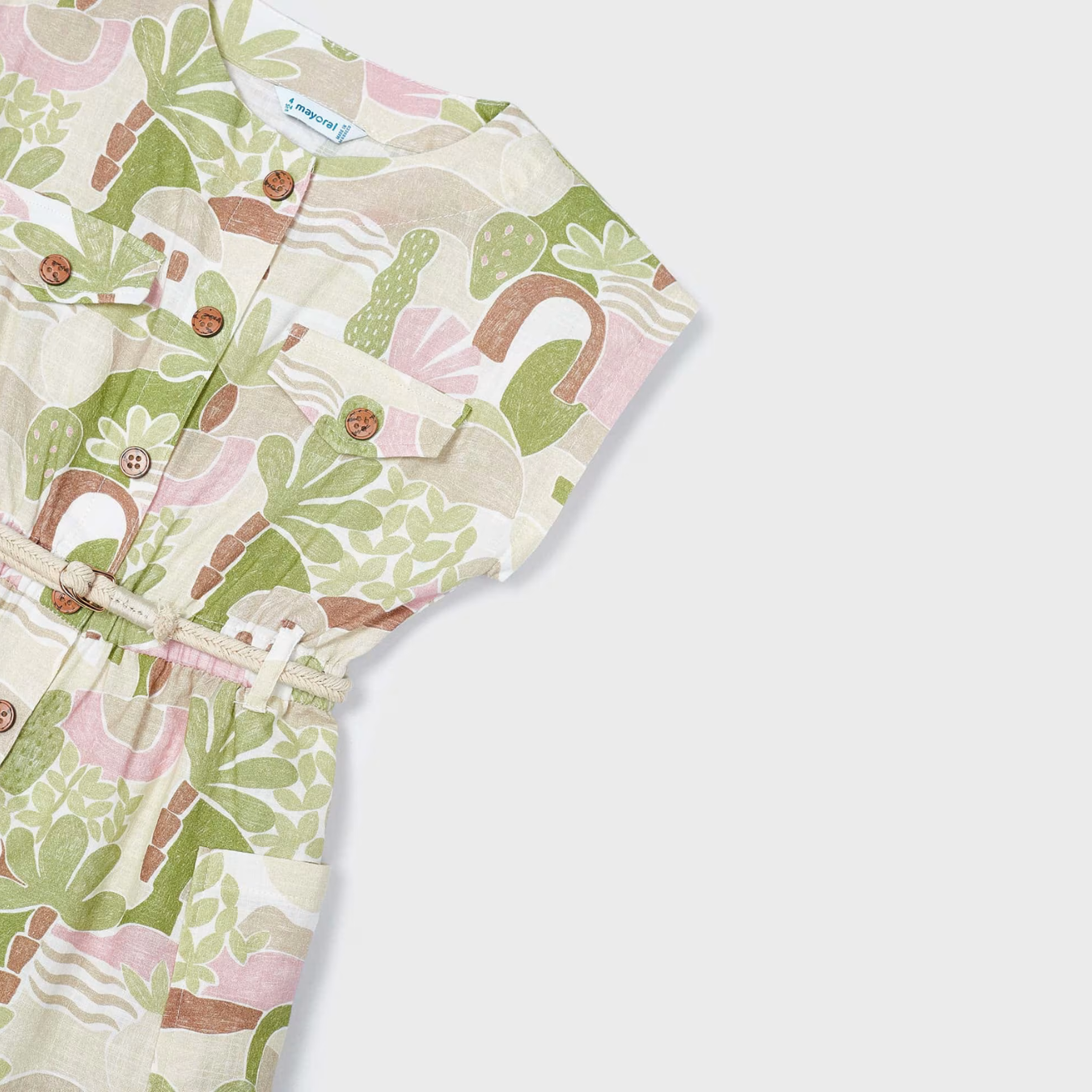 Cactus Print Button up Romper w Belt