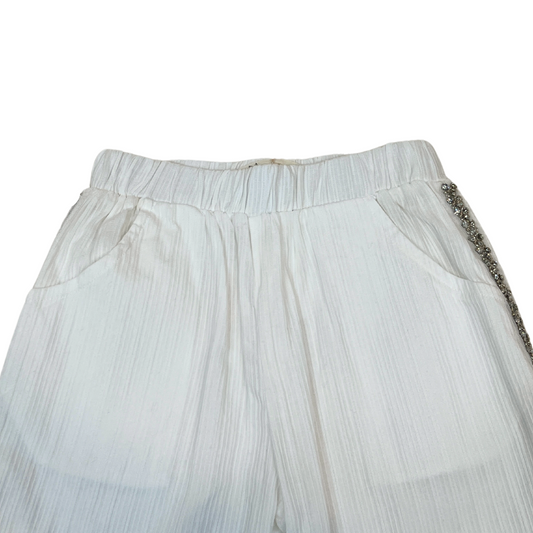 White Embellish Trim Wide Pant