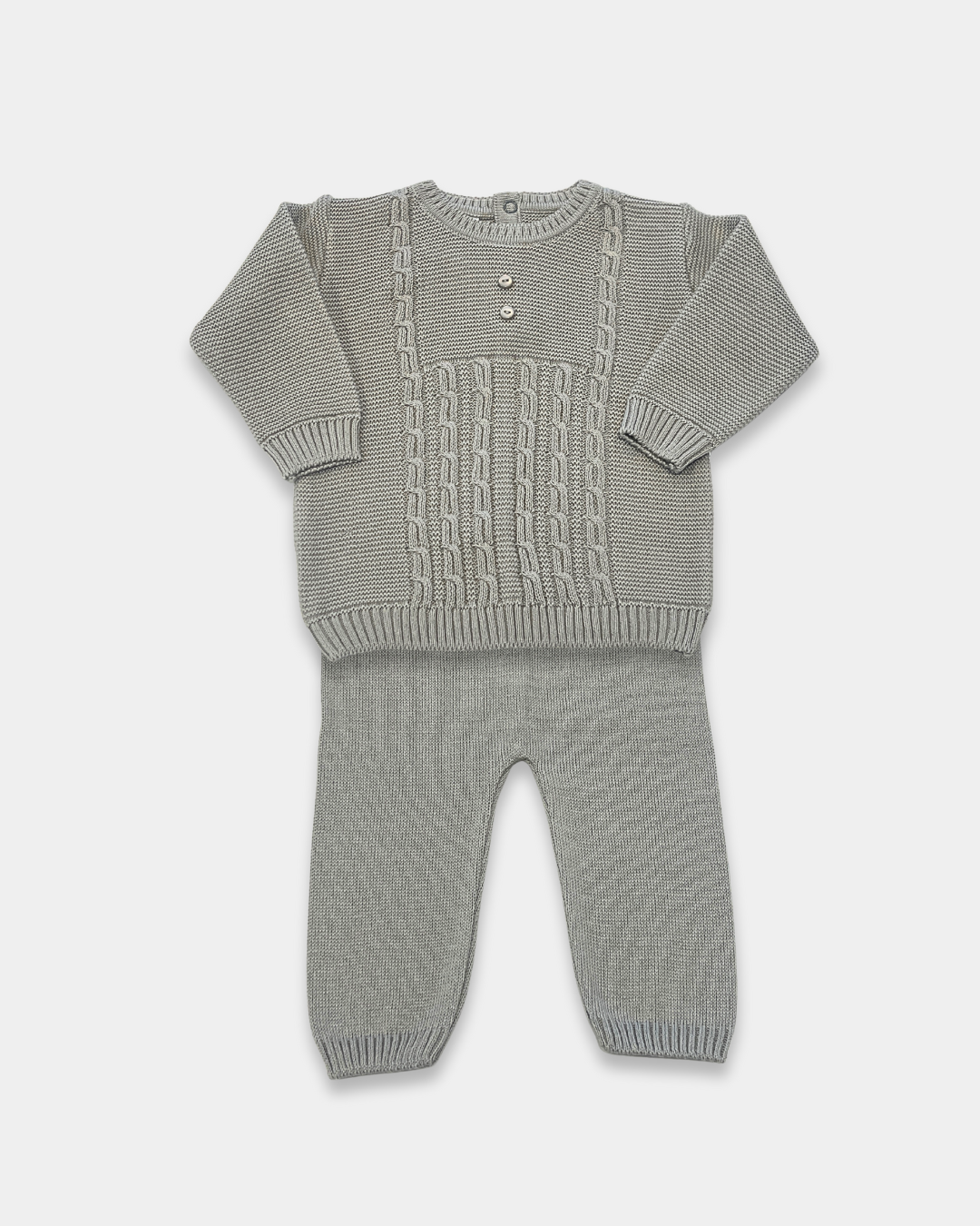 baby knit outfit, toddler knit clothing set, boutique baby boy outfit, boutique baby girl outfit, grey knit sweater and pants, classic baby knitwear, unisex baby knit set, Expressions Boutique NY, Woodbury baby boutique, heirloom-style baby outfit, holiday baby knit set, cozy knit baby outfit