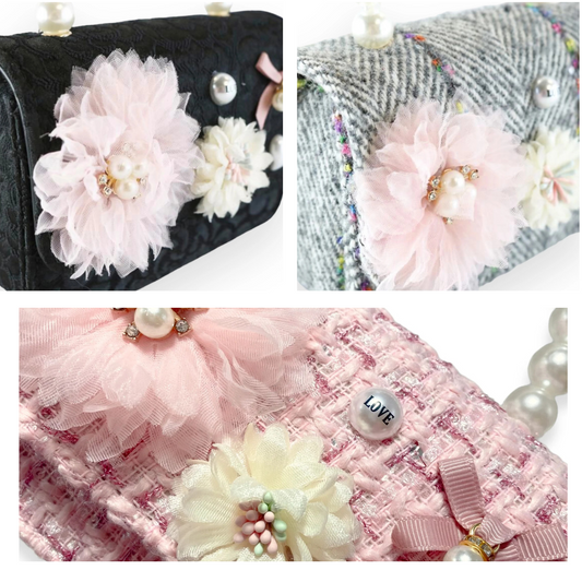 Floral Appliques Tweed Purse